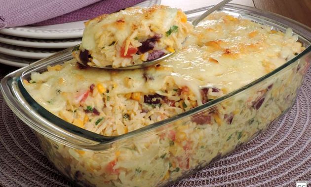Arroz de forno com frango cremoso