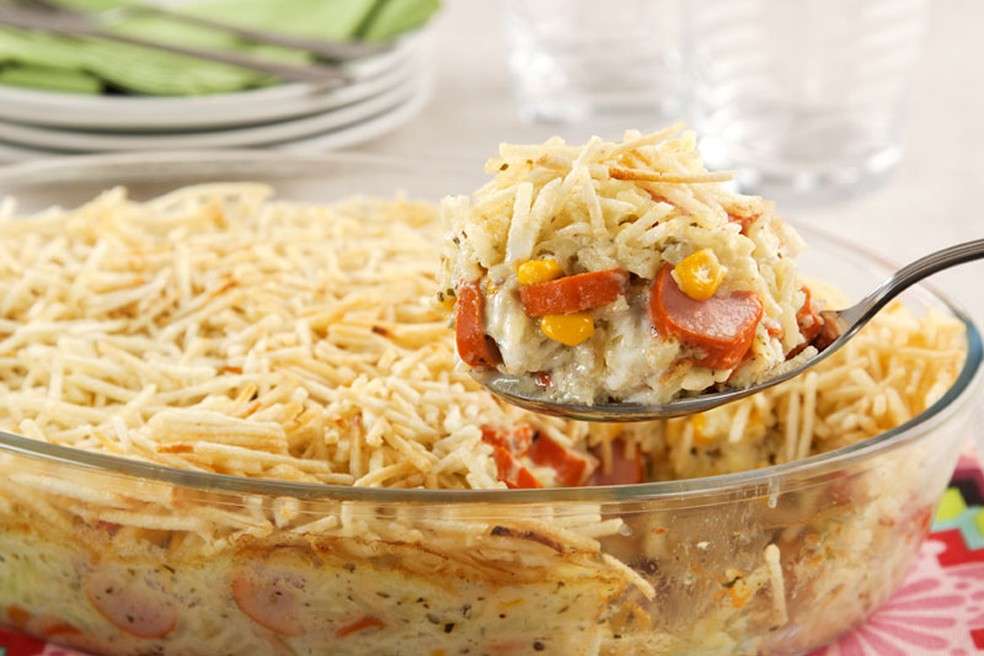 Receita de Arroz de Forno Cremoso com Salsicha e Milho Verde