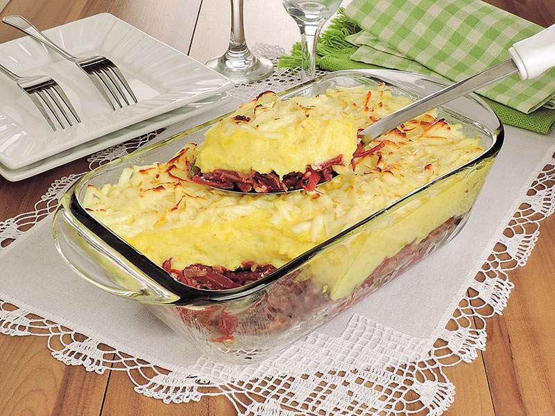 Receita de Escondidinho de mandioquinha com Carne Seca da Minha Vovô