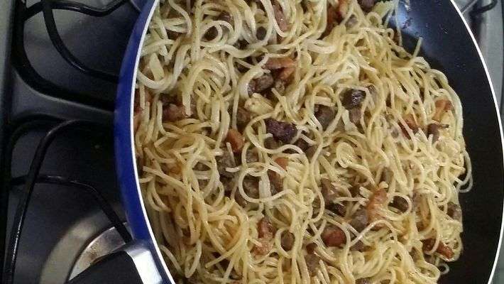 Receita de Macarrão ao bacon e carne de boi