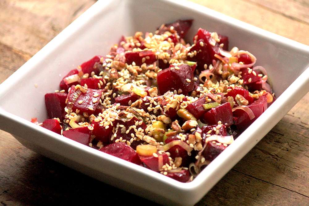 Receita de Salada de beterraba e alho poró