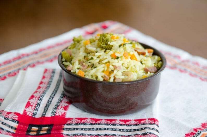 Receita de Arroz temperado com legumes e bacon