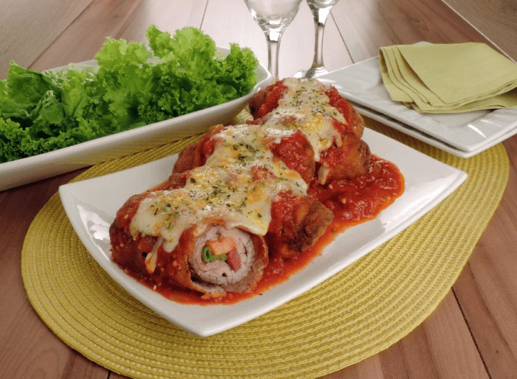 Receita de Bife à Rolê Parmegiana