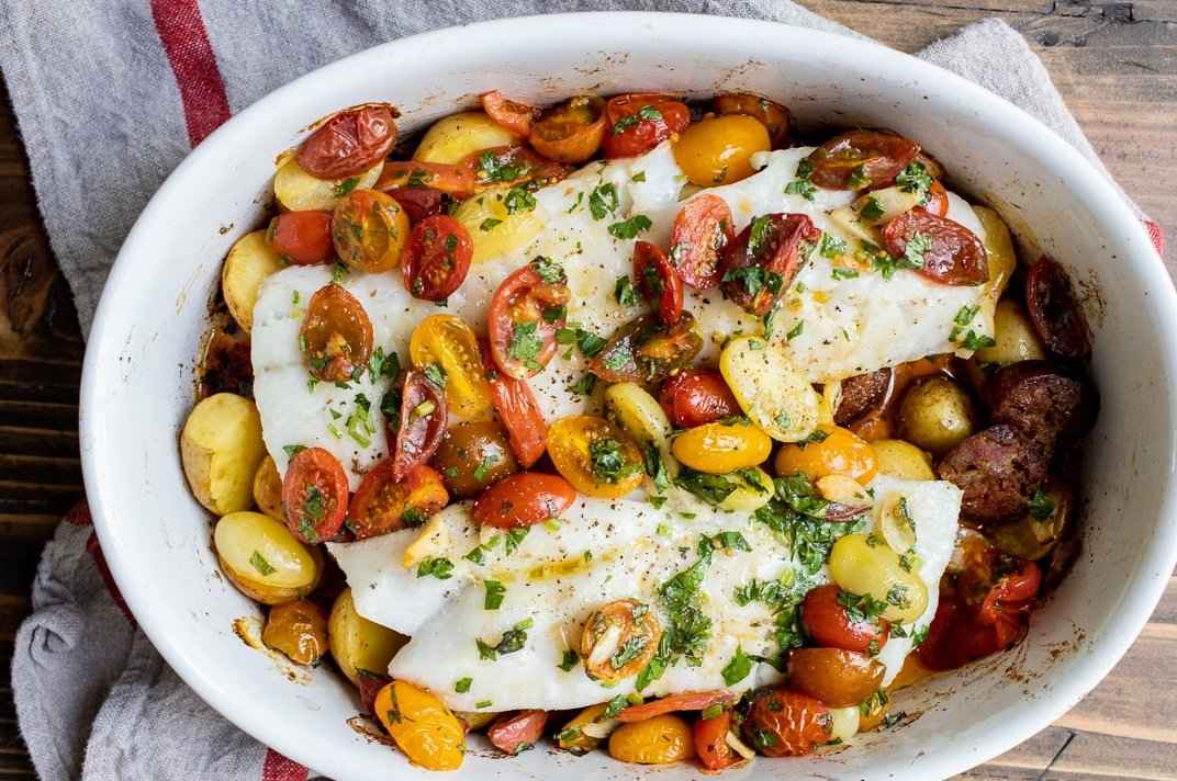 Receita de Bacalhau com batatas douradas no Forno